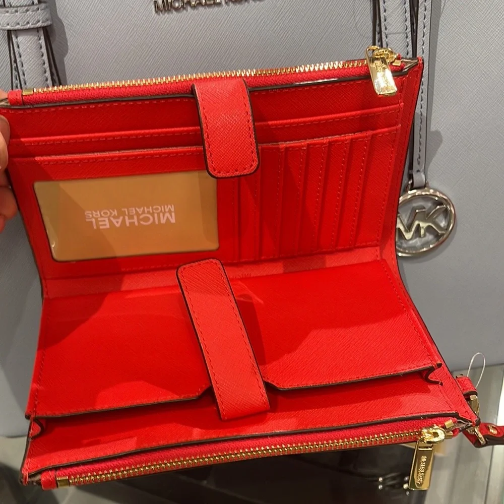 Michael Kors Jet Set Travel Large Double Zip Leather Wristlet phone holder NWT - Picture 8 of 16